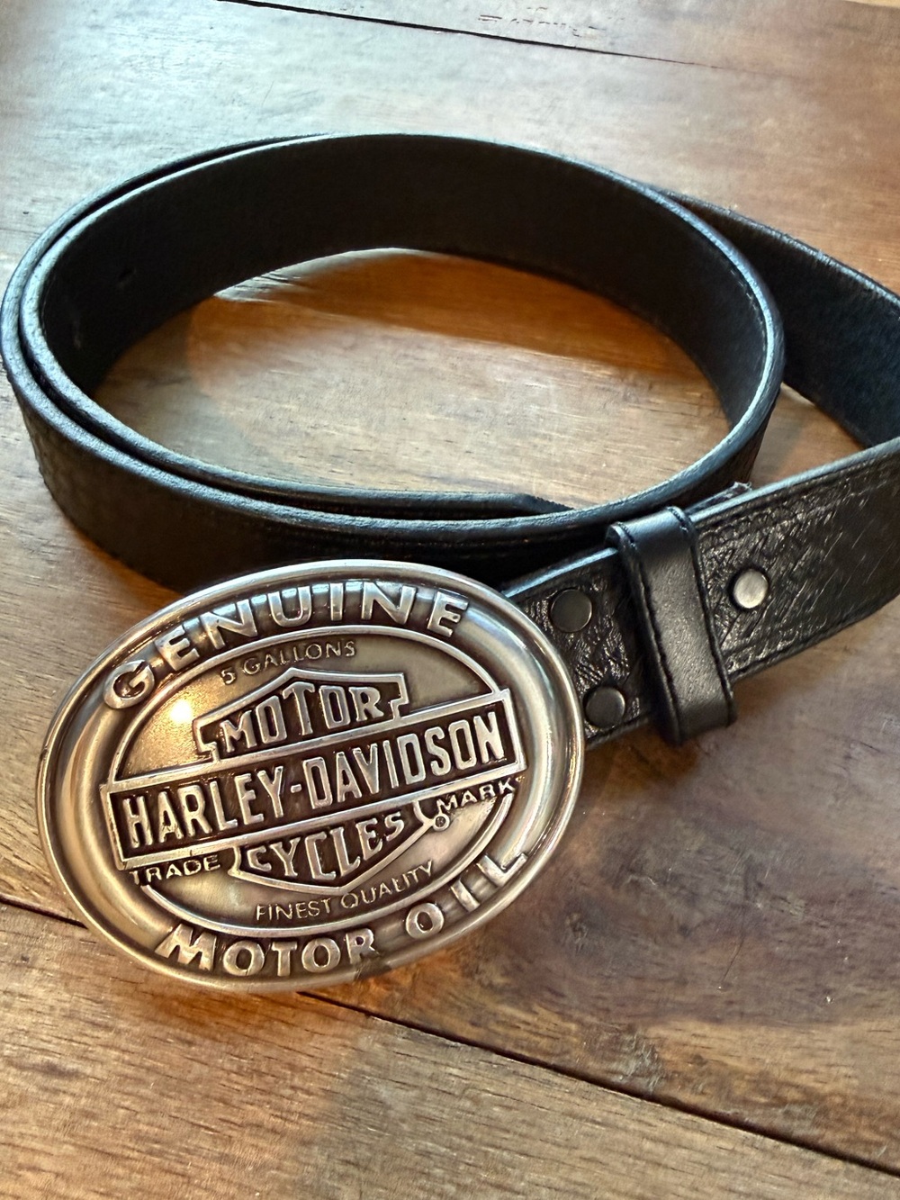 Harley-Davidson Motor Oil Belt Buckle and Leather Belt